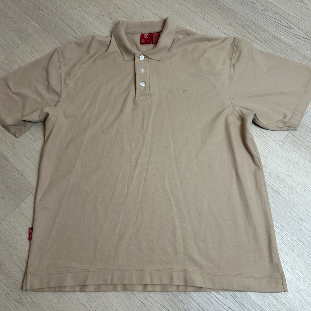 Karl Kani Mens XXL Tan Beige Pique Polo Shirt Short Sleeve Streetwear Vintage